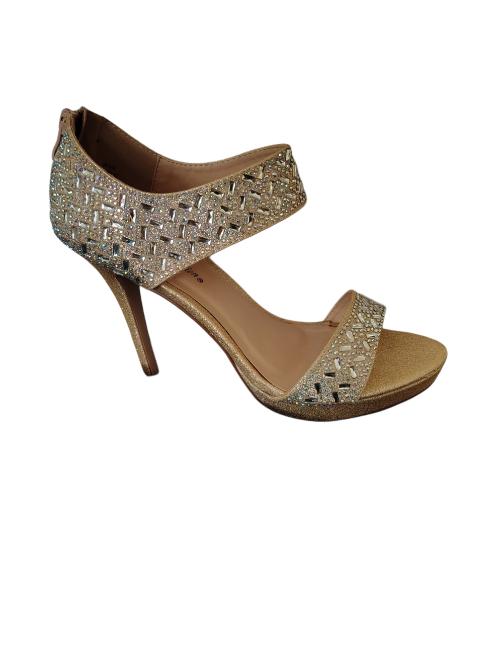 De Blossom Silver Glitter Embellished Open-Toe 5" Stiletto Shoes Sz 9